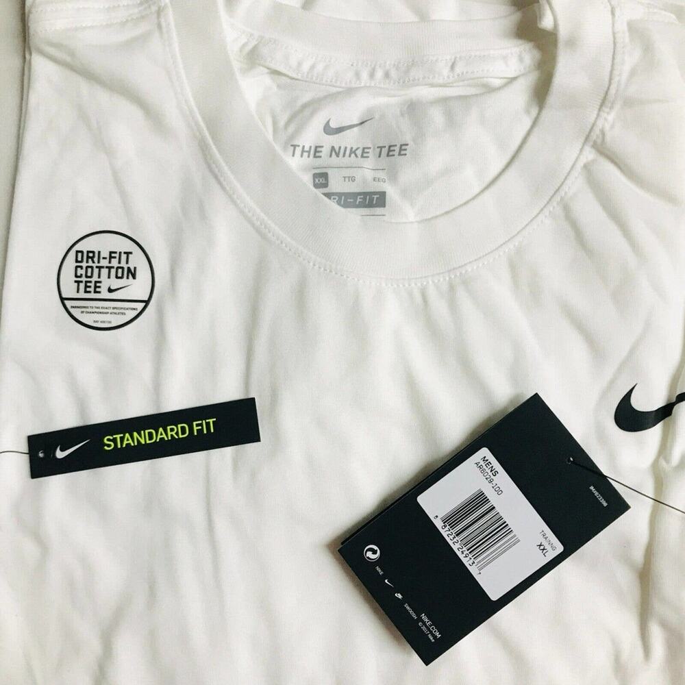 Nike Mens XXL T-Shirt White Dri-Fit Standard Logo Short Sleeve Crew NWT BD24 - Picture 2 of 4